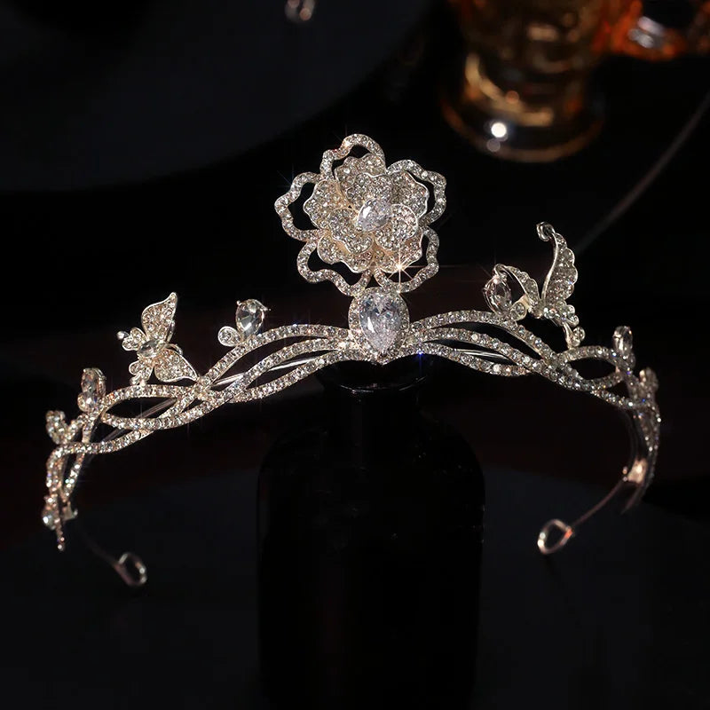 Wedding Hair Accessories Rhinestones Zircon Tiara Crown Flower Diadem For Brides Women Gift Headpiece Headband Bridal Jewelry