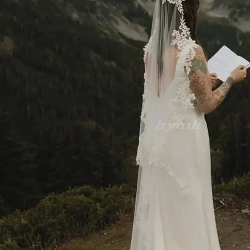 Simple Bridal Veil Mantilla Lace Veil 1 Layer Wedding Veil Drop Veil Off-White