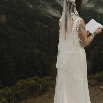 Simple Bridal Veil Mantilla Lace Veil 1 Layer Wedding Veil Drop Veil Off-White