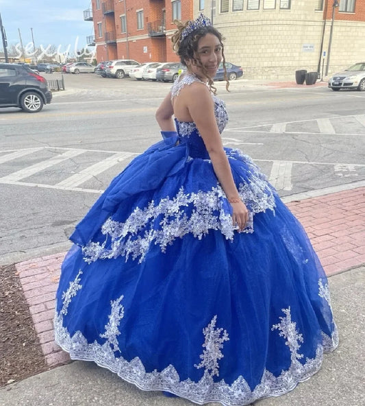 Gorgeous Royal Blue Quinceanera Dresses With Lace Ball Gown Sweet 15 Dress 2025 With Big Bow Elegant Formal Birthday Customized