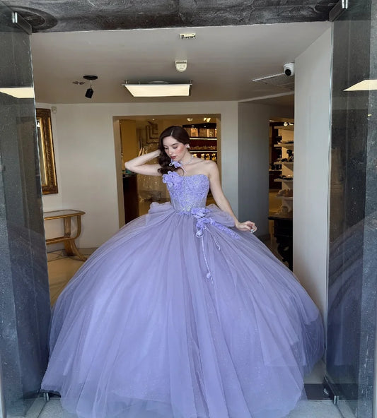 Graceful Lilac Quinceanera Dresses 2025 With 3D Flowers Ball Gown Beaded Sweet 16 Dress Birthday Vestio De 15 Anos Customized Blue