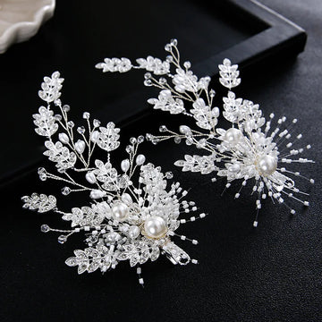Wedding Accessories Pearl Rhinestones Hair Pin Clip Silver Color Hairpin For Brides Bridesmaids Leaf Head Piece Bridal Jewelry silver color