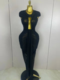 Sexy Sleeveless O-Neck Bodycon Mesh Long Dress Women Hollow Out Celebrate Fashion Show Celebrity Evening Party Club Dress black