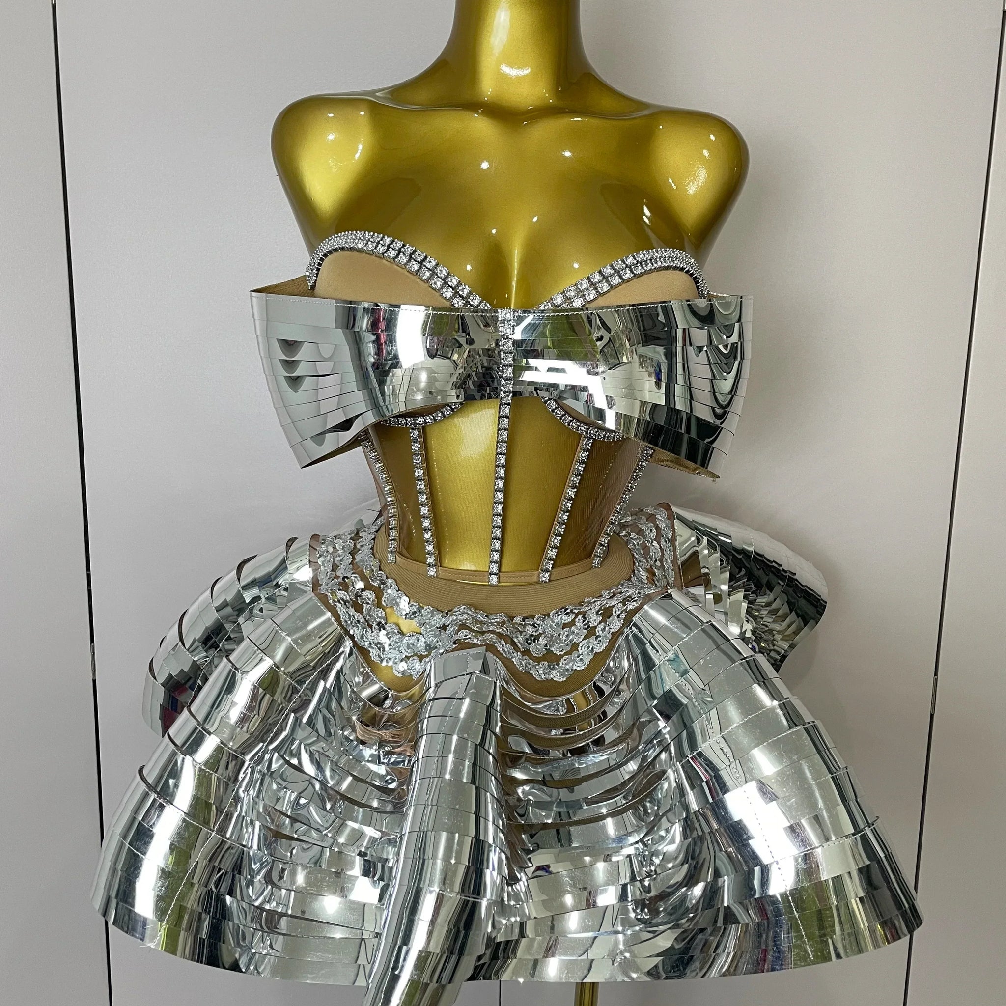 Women Silver Sequins Rhinestone Sexy Backless Two Piece Set Birthday Party Club Fancy Outfit Stage Performance Costume Silver