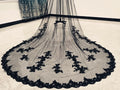 1 Layer Black Applique Wedding Veil Lace Cathedral Length Bridal Veil