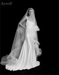 2 Layer Ruffled Edge Bridal Veil Chapel Length Tassel Veil With Ruffles