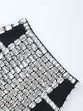 Women Light Luxury Nail Bead Short Skirt Sets With Hanging Neck Style Sleeveless Ultra Short Top + Mini Skirt Two-Piece Set