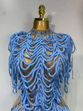 Women Sexy Mesh See Through Sparkly Rhinestones Chain Stage Costume Nightclub Celebrate Evening Party Performance Outfit