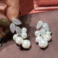 Leaf Pearl Zircon Bridal Earrings Silver Color Zirconia Wedding Earring For Brides Bridesmaids Accessories Women Gift Jewelry