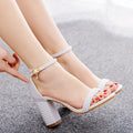 Luxury Pearls Rhinestones Thick Heeled Women Sandals Concise High heels Gladiator Sandals Fashion Female Banquet Party Shoes
