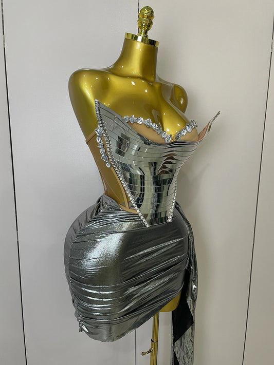 Sparkly Gold Sequin Sexy Top Two Pieces Set Women Celebrate Party Birthday NightClub Performance Dancer Show Stage Outfit