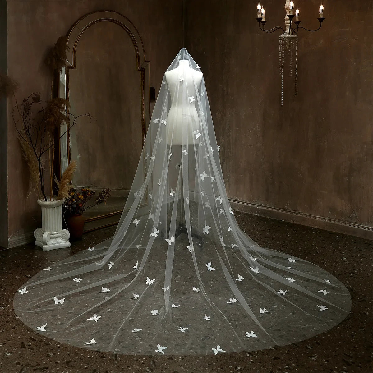 Long Butterfly Bridal Veil Lace Wedding Veils For Evening Dinner Party Dress Women Gift Hair Accessories Brides Jewelry