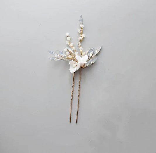 Wedding Accessories Porcelain Flower Head Pieces Opal Hair Comb Pin Clip For Brides Women Gold Color Hairpins Bridal Jewelry a