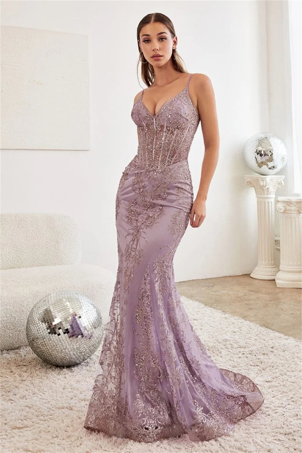 Sexy Sequins Lace فساتين السهرة Embroidery Fishtail Vestidos De Noche Romantic Spaghetti Strap Mermaid Prom Dresses