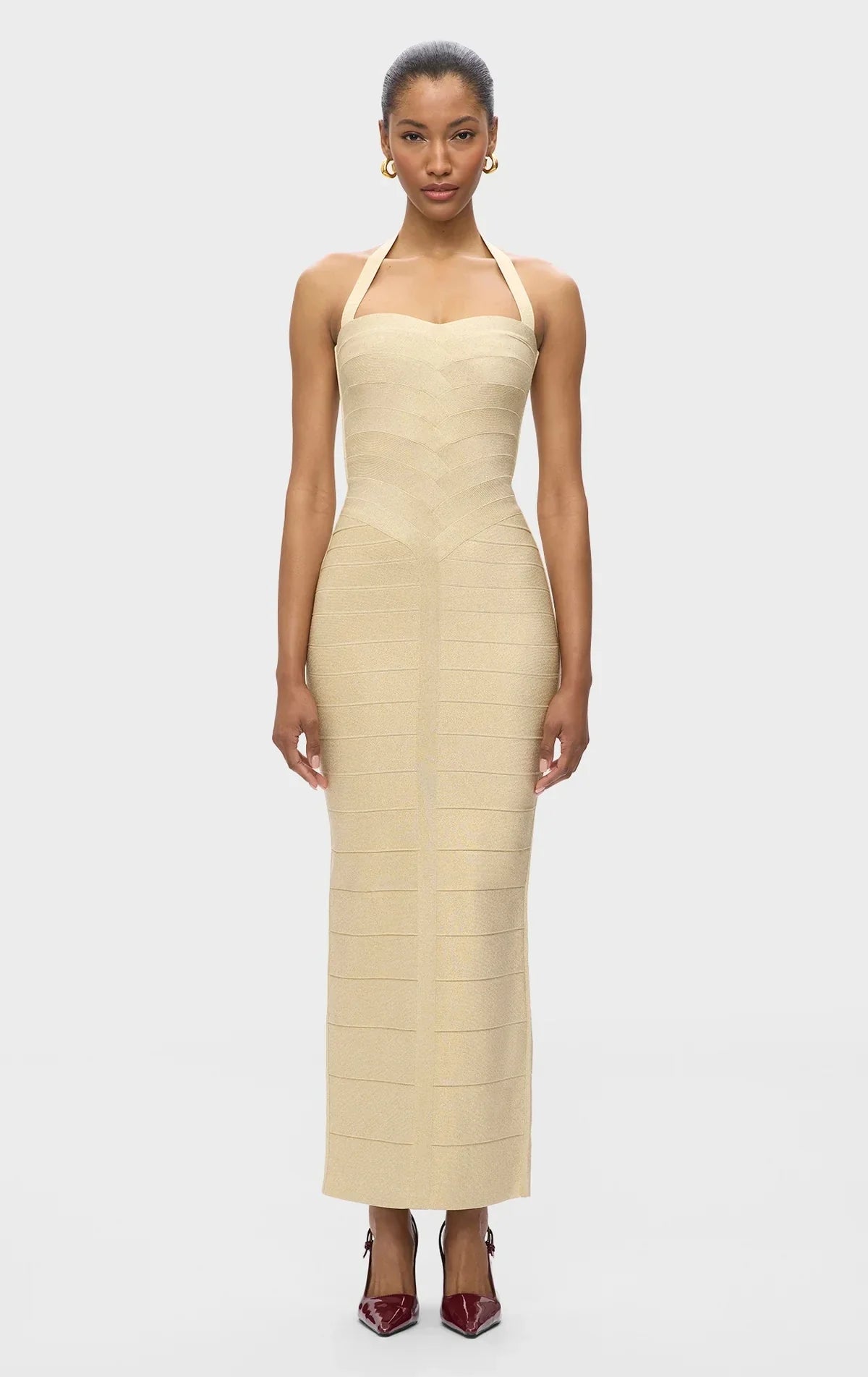 Women Sexy Halter Whiter Black Patchwork Bodycon Bandage Dress Celebrity Elegant Evening Party Club Luxury Birthday Dresses Khaki