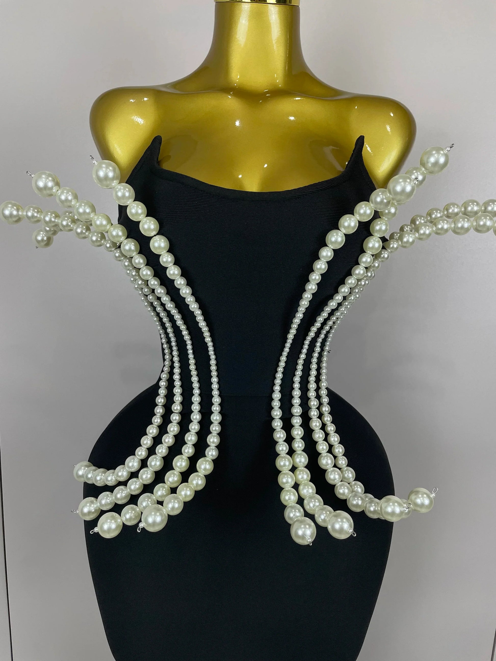 Sexy Strapless Pearl Beading Bodycon Long Bandage Dress Women Fashion Elegant Evening Party Luxury Birthday Dresses
