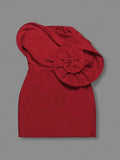 2024 Sexy Women 3D Flower Design Christmas Dress Strapless Sleeveless Bodycon Bareback Mini Dress Cocktail Evening Party Vestido