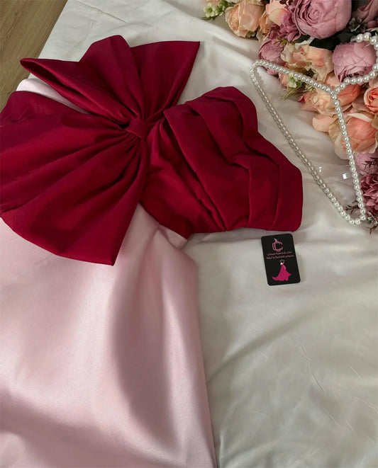 Amanda Satin A-line Strapless Ruffle Arab Prom Gown Bow Floor Length Saudi Evening Formal Elegant Party Dress for Women 2024