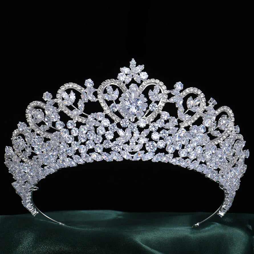 Princess Queen Crystal Zirconia Tiaras and Crowns Zircon Headband For Brides Headpiece Wedding Accessories Bridal Hair Jewelry silver color
