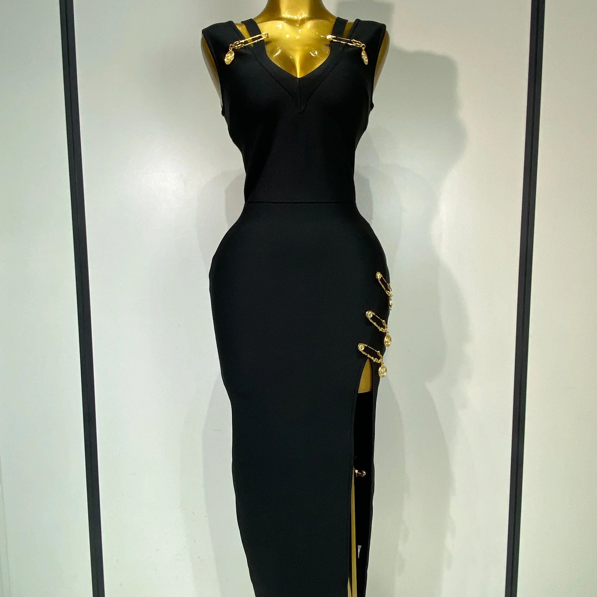 Women Black Elegant Bandage Dress Sexy Sleeveless Bodycon Evening Party Club Luxury Birthday Dress Wedding Guest Gown