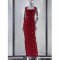 Luxury Shining Diamond Pearl Beading Halter Ankle Length Bandage Dress Elegant Woman Evening Party Vestido Birthday Party Outfit