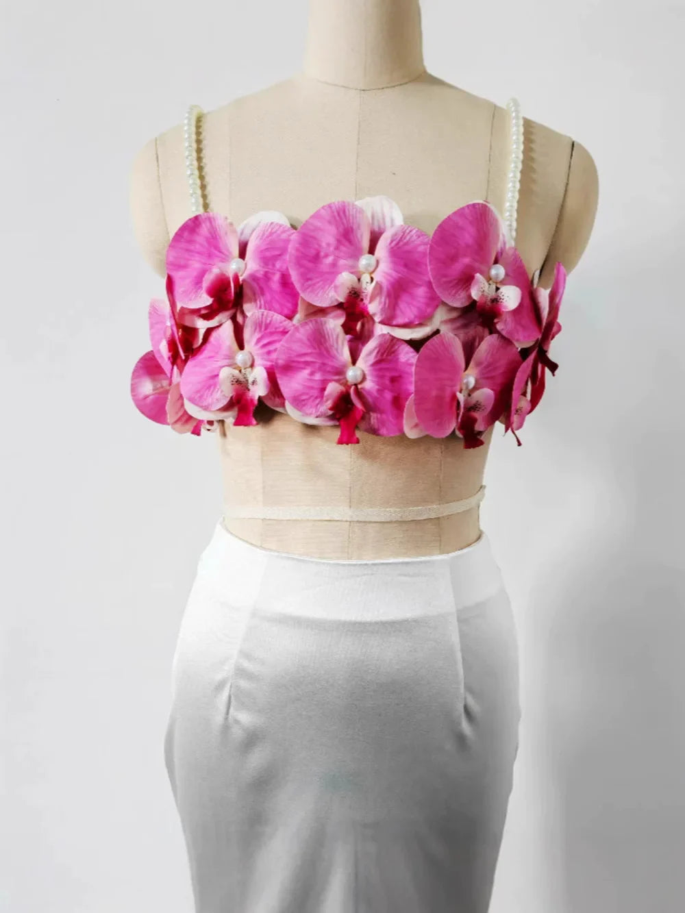Sexy Pearl Flower Pearl Flower + Long Skirt Set Women Backless Wedding Holiday Party Lady Elegant Outfits Summer New