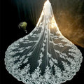 Luxury Long Bridal Veil White Ivory Wedding Veils with Comb Lace Edge Applique Elegant Cathedral Length Wedding Accessories White