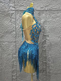 Women Sexy Shinning Crystal Sequisn Tassels 2 Pieces Bodycon Mini Dress Nightclub Party Bar Dancer Performance Costume