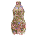 Women Sexy Halter Off the Shoulder Embroidery Bodycon Mini Dress Backless Celebrate Birthday Party Girls' Vacation Outfit MULTI