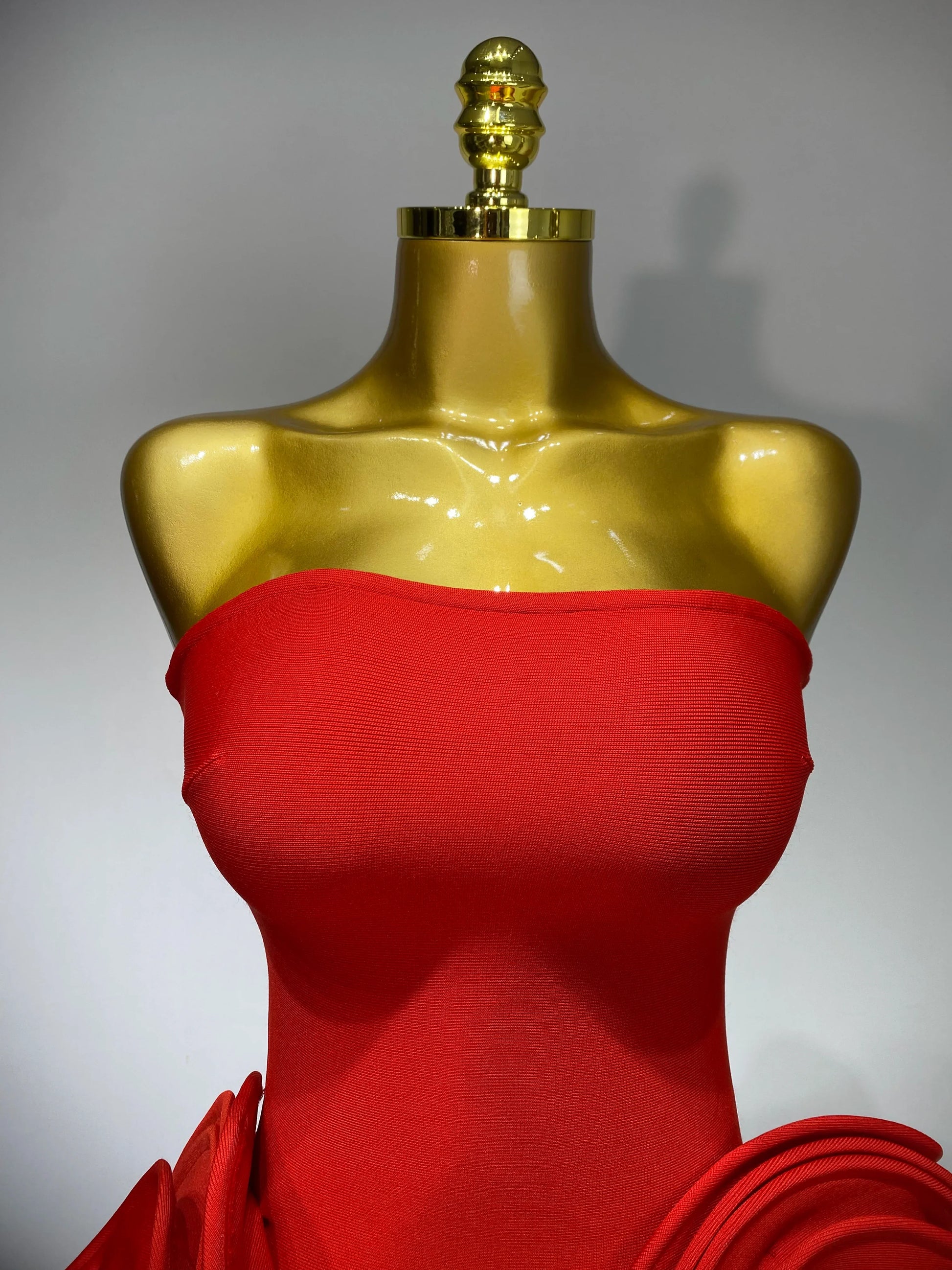 Celebrity Sexy Strapless Backless Flower Red Mini Bodycon Bandage Dress Knitted Elegant Evening Club Luxury Birthday Dress