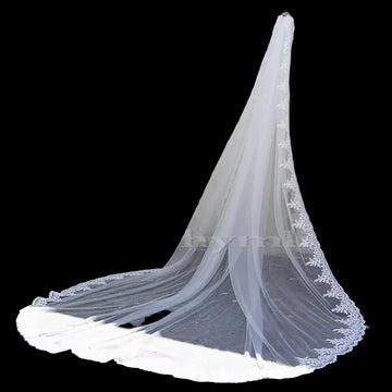 1 layer cathedral veil bridal veil 300cm long ,280cm wide lace wedding veil in white, off white , Ivory metal comb