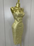 Sexy Strapless Gold Black Foil Color Bodycon Bandage Dress Women Fashion Celebrate Evening Party Luxury Birthday Dresses