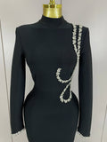 Sexy Long Sleeve Diamonds Maxi Long Bodycon Bandage Dress Women Celebrity Elegant Evening Party Luxury Birthday Dresses