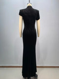2024 New Celebrity Red Carpet Dress Women Sexy Short Sleeve Pearl Beading Bodycon Long Dress Evening Party Prom Outfit Vestido