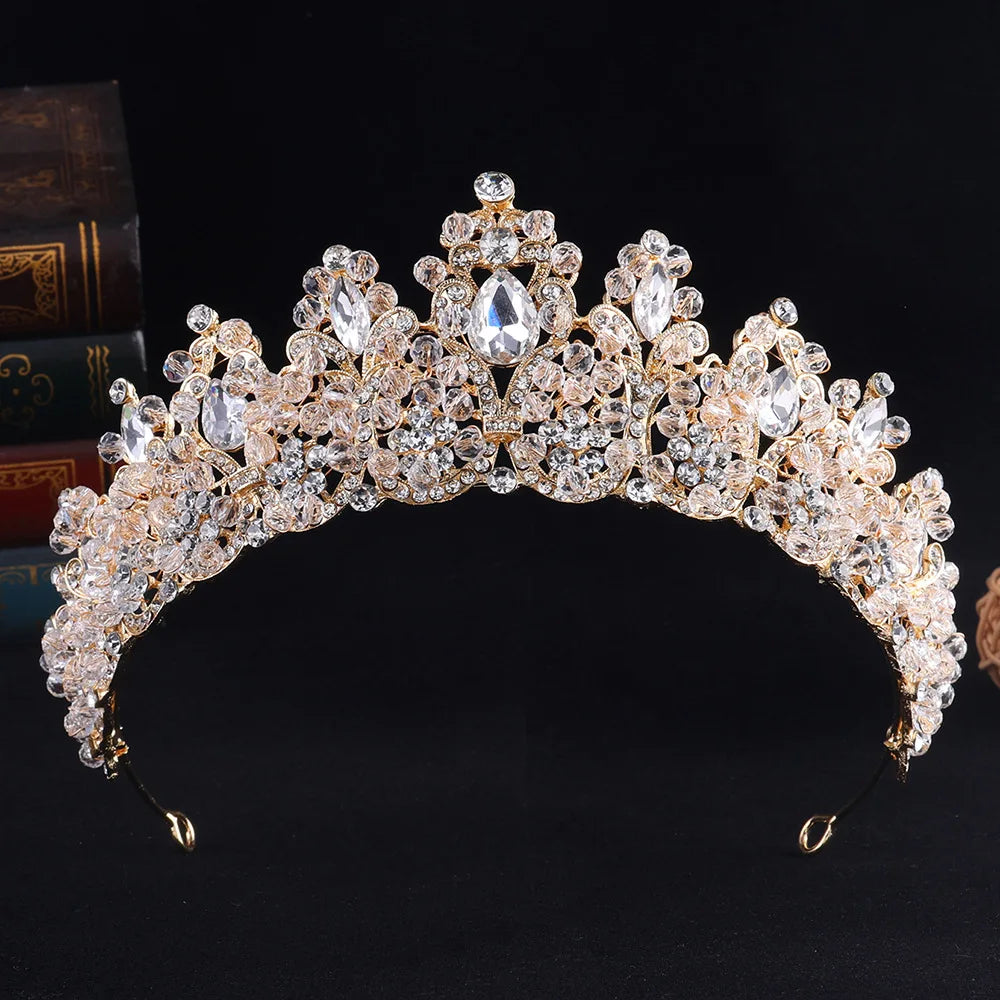 Baroque Wedding Crowns For Bride Crystal Princess Queen Bridal Tiara Crown For 15 Years Women Pageant Diadem Wedding Headdress Blue Zinc Plated