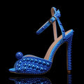Luxury Handmade Pearl Peep Toe Women Sandals Fashion Summer Wedding Princess Thin High heels Elegant Party Prom Bridal Shoes Blue