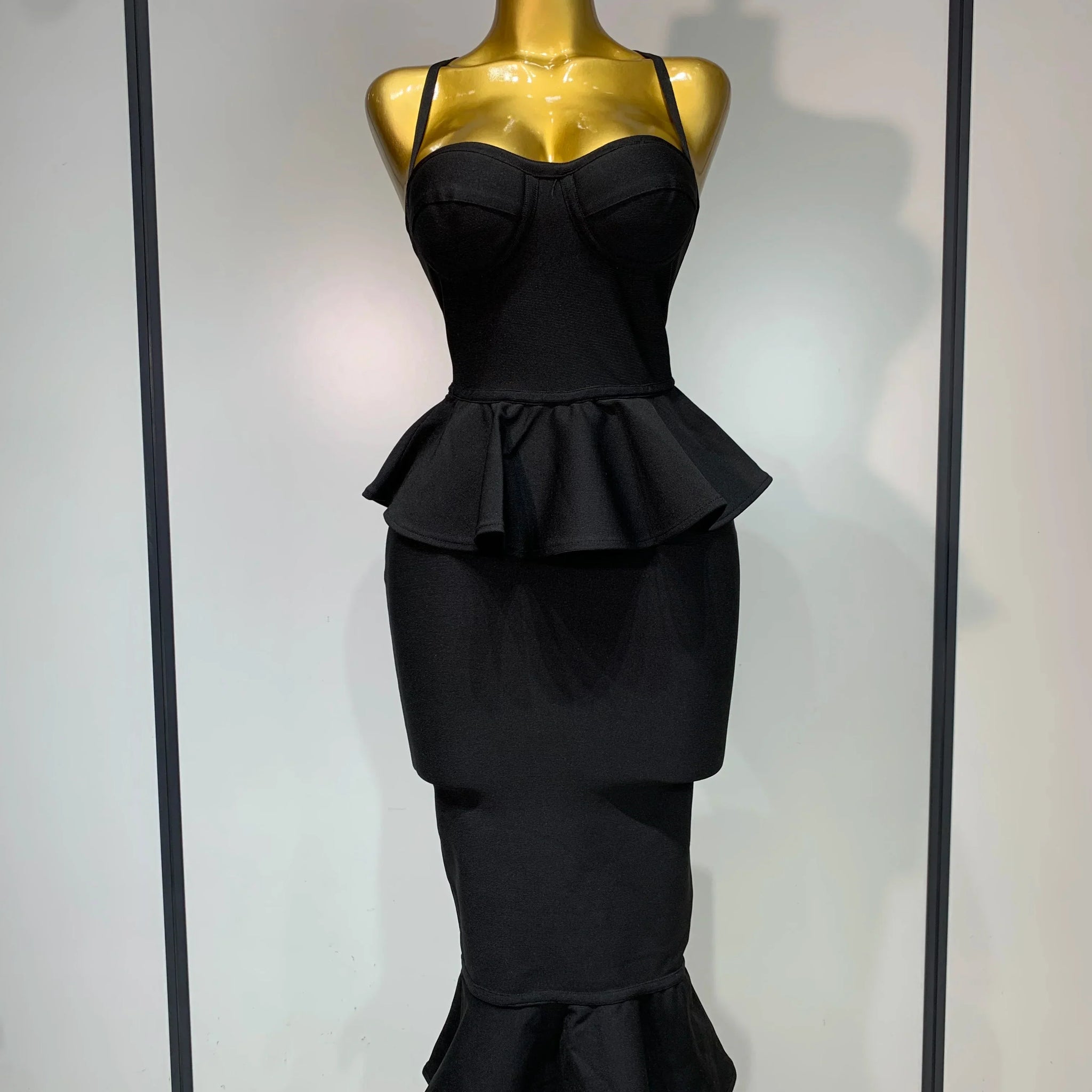 Women Sexy Backless Tierred Bodycon Bandage Dress Celebrity Elegant Evening Party Club Wedding Dress Birthday Vestido black