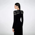 Top Quality Black Winered Women Long Sleeve Square Collar Shinning Crystal Bodycon Long Bandage Dress Elegant Evening Party Wear