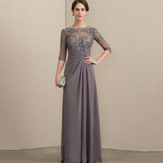 Customized Elegant Chiffon Bridal Dress A Line Lace Wedding Party Gowns Formal Occasion Zipper Mother Dresses For Bride as picture