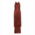 Modphy Sexy Tassel Ankle Bodycon Bandage Long Dress Celebrity Elegant Evening Club Luxury Birthday Party Outfit ﻿ Brown