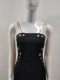 Women Sleeveless Sexy Square Colalr Chain Bodycon Long Dress Elegant Evening Party Fashion Celebrate Dress