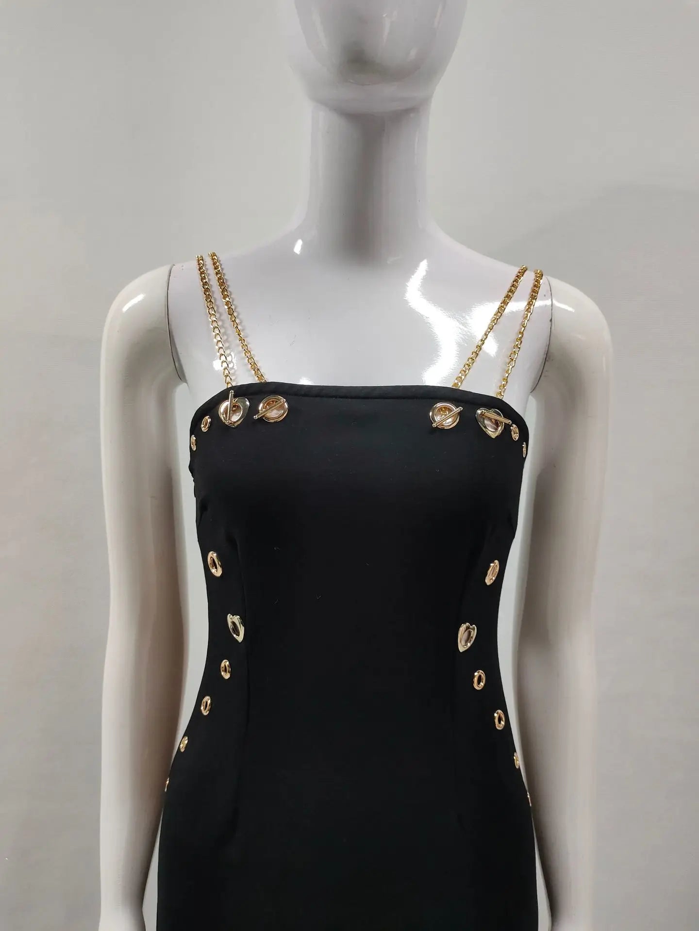 Women Sleeveless Sexy Square Colalr Chain Bodycon Long Dress Elegant Evening Party Fashion Celebrate Dress