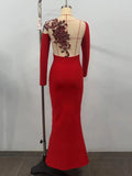 2024 Sexy Women Christmas Dress O-neck Long Sleeve Gauntlet Heavy duty sequin Flower Design Bodycon Backless Long Dress Vestidos
