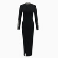 Red Black Color Women Long Sleeve Shinning Crystal Bodycon Long Bandage Dress Elegant Celebrate Evening Party Cocktail Dress