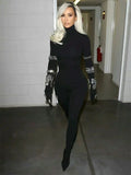Arrival Shining Diamonds Sleeve Black Bodycom Bandage Jumpsuit Fashion Woman Party Outfit Nightclub Performance Costume