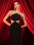 Sexy Women's Light Luxury Water Diamond Spaghetti Strap Sleeveless Bandage Dress Waist Waist Bodycon Backless Long Dresses