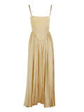 Spring Women's Strap Chain Sleeveless Long Dress Fashionable Slimming Hundred Fold Elegant Dresses Evening Party Vestidos Yellow