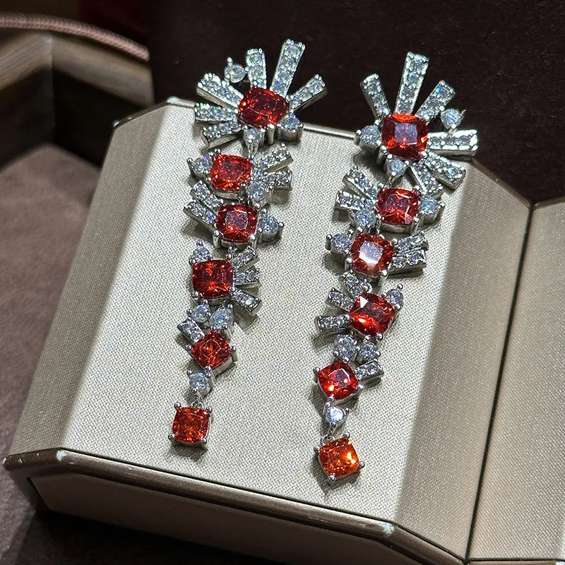 Vintage Red AAA Zircon Bridal Earrings Cubic Zirconia Wedding Earring For Women Brides Accessories Dinner Party Dress Jewelry A