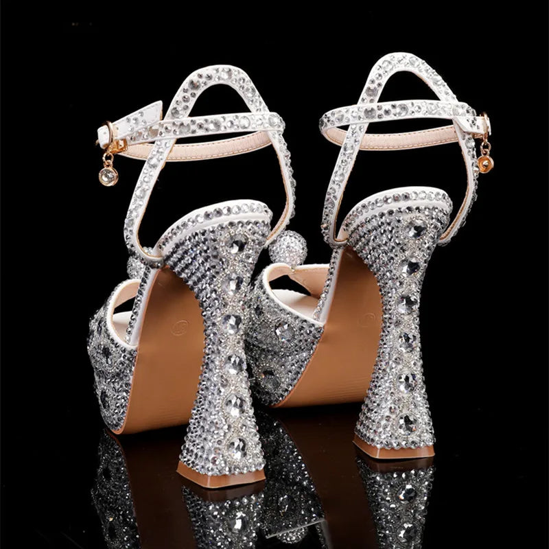 Luxury Handmade Full Rhinestones Peep toe Women Sandals Fashion Crystal Platform Wedges High heels Summer Wedding Sandals Shoes