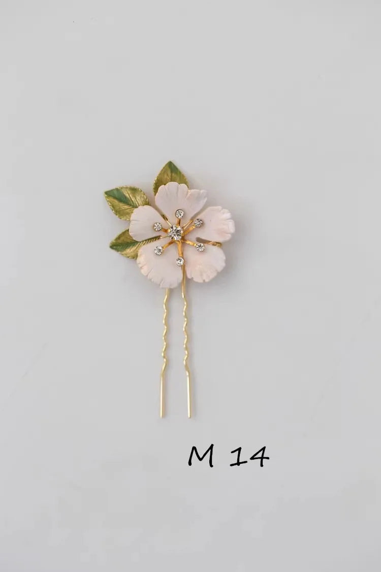Flower Hair Comb Pin Clip Leaf Head Piece For Brides Bridesmaids Gold Color Hairpins Bridal Jewelry Wedding Accessories M14